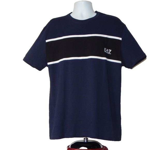 NWT Men’s EMPORIO ARMANI EA7 Cotton Blue T Shirt Color Block Embellished Size XL - Picture 1 of 7